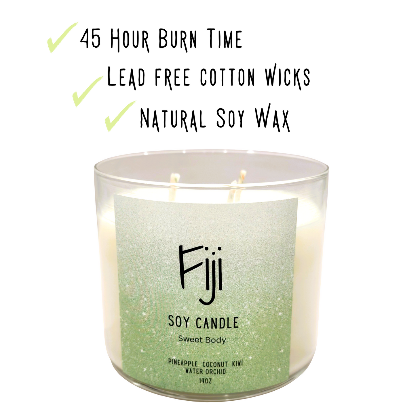 Fiji Soy Candle Floral Fruit Medley -Orchid, Green Coconut, Kiwi Blossom, Tahitian Vanilla, Pineapple, Frangipani & Amber Sweet Body 14oz (Free Candle Snuffer)