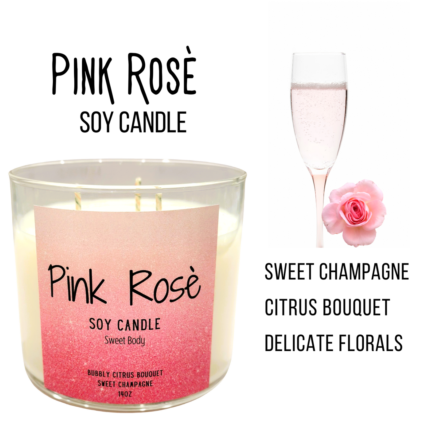 Pink Rosè 3 Wick Soy Candle 14oz