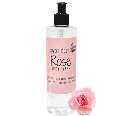 Rose Natural Body Wash for Women, Men | Sulfate Free, Paraben Free, Dye Free, with Naturally Derived Clean Ingredients Leaving Skin Soft and Hydrating 16oz.(Free Loofah!)