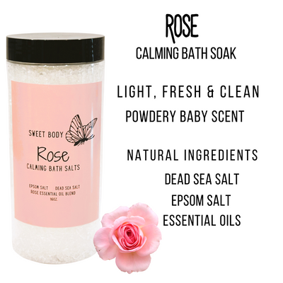 Rose Scented Calming Bath Salts Epson Salt Dead Sea Salt Aromatherapy Muscle Aches Menstrual Relief Essential Oils Sweet Body 16oz