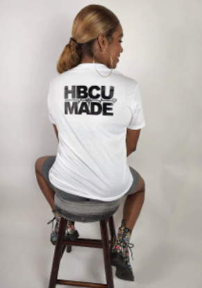 White Unisex HBCU MADE T-shirt with logo in the front and back